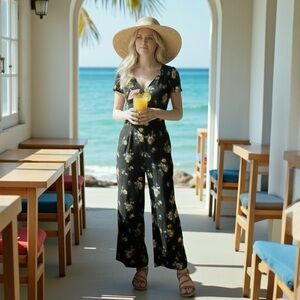 Abercrombie and Fitch  jumpsuit
Dark Navy and 
yellow floral